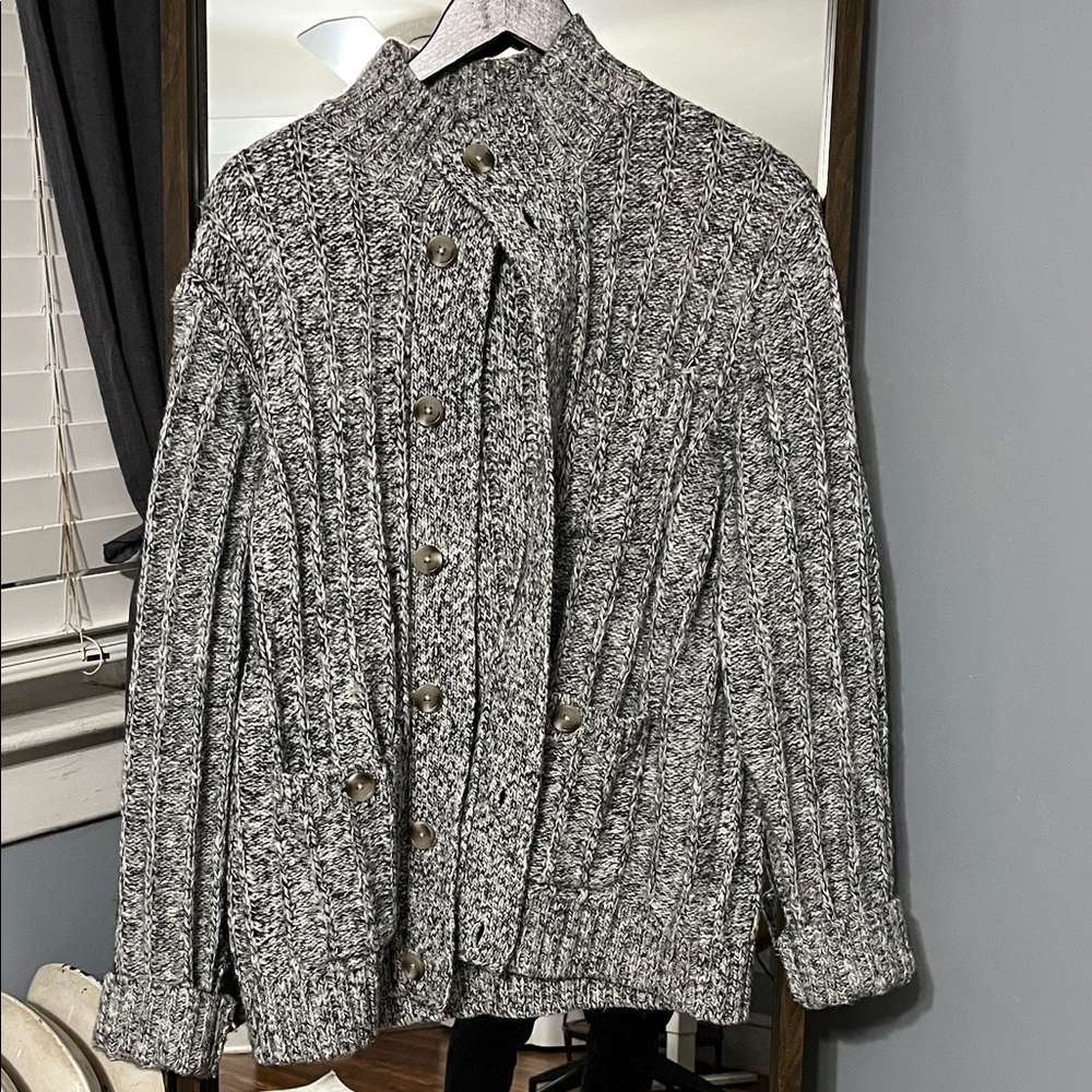 UNTUCKit Gray Marled Ribbed Cardigan Sweater